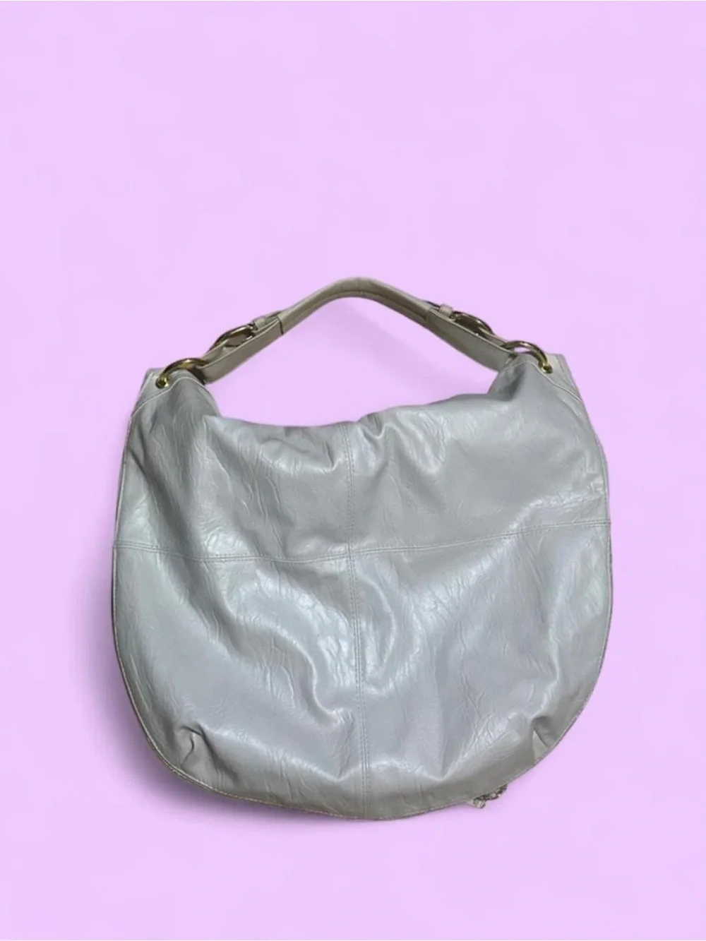 Vintage Y2K 2000s western indie boho faux leather hobo bag cream with gold